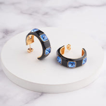 Load image into Gallery viewer, Ari Hoop Earrings - Black - Blue / Gold
