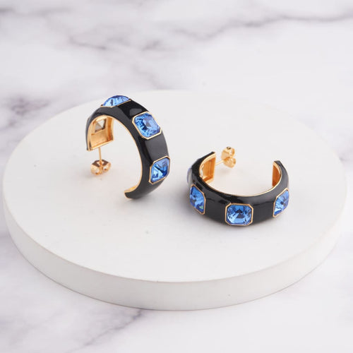 Ari Hoop Earrings - Black - Blue / Gold
