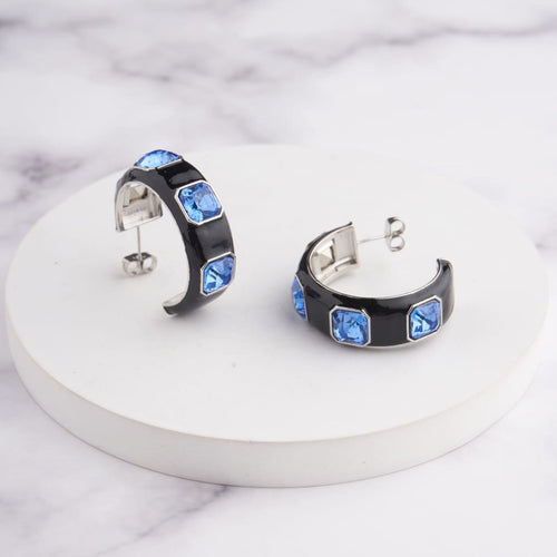 Ari Hoop Earrings - Black - Blue / Silver