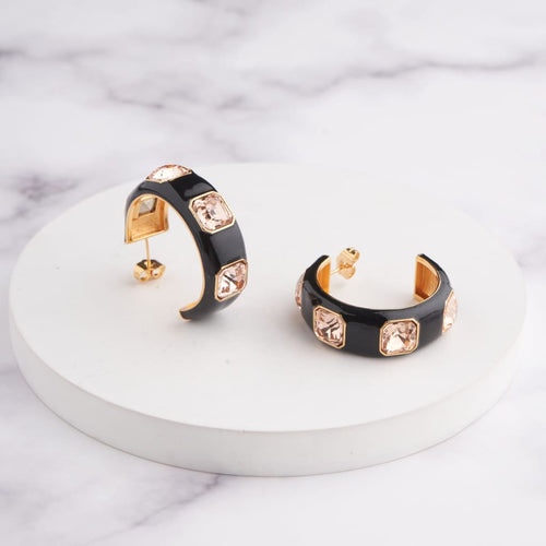 Ari Hoop Earrings - Black - Champagne / Gold