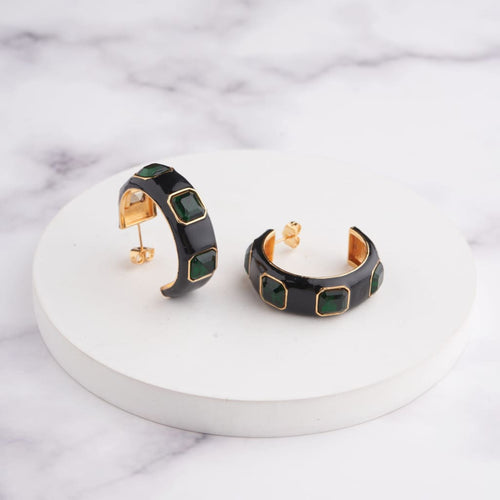 Ari Hoop Earrings - Black Green / Gold