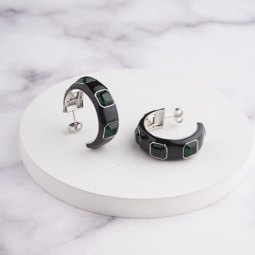 Ari Hoop Earrings - Black Green / Silver