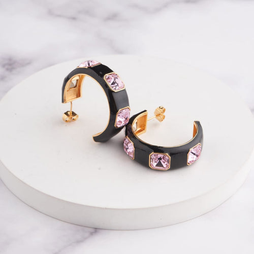 Ari Hoop Earrings - Black - Pink / Gold