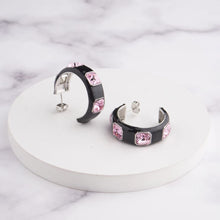 Load image into Gallery viewer, Ari Hoop Earrings - Black - Pink / Silver
