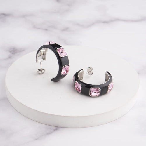 Ari Hoop Earrings - Black - Pink / Silver