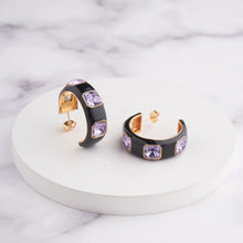 Load image into Gallery viewer, Ari Hoop Earrings - Black - Purple / Gold
