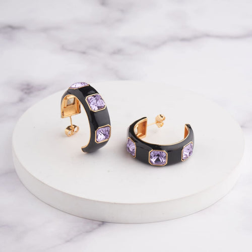 Ari Hoop Earrings - Black - Purple / Gold