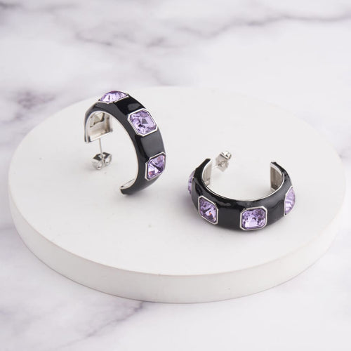 Ari Hoop Earrings - Black - Purple / Silver