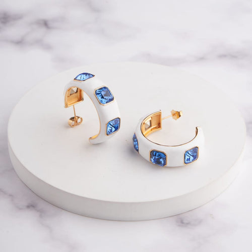 Ari Hoop Earrings - White - Blue