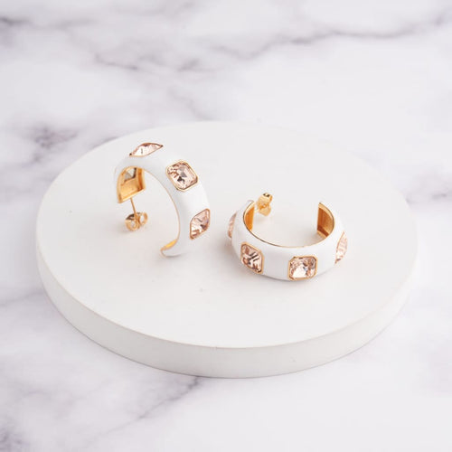 Ari Hoop Earrings - White - Champagne