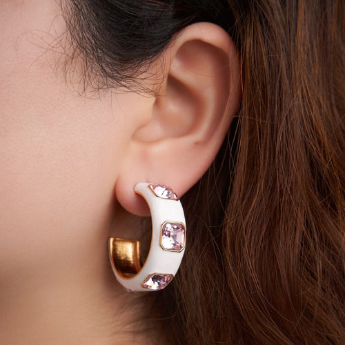 Ari Hoop Earrings - White Pink