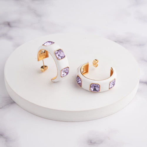 Ari Hoop Earrings - White - Purple