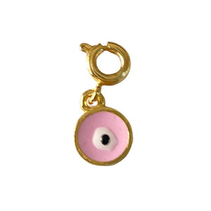 Build Your Ring Charm Bracelet - Pink Round Evil Eye