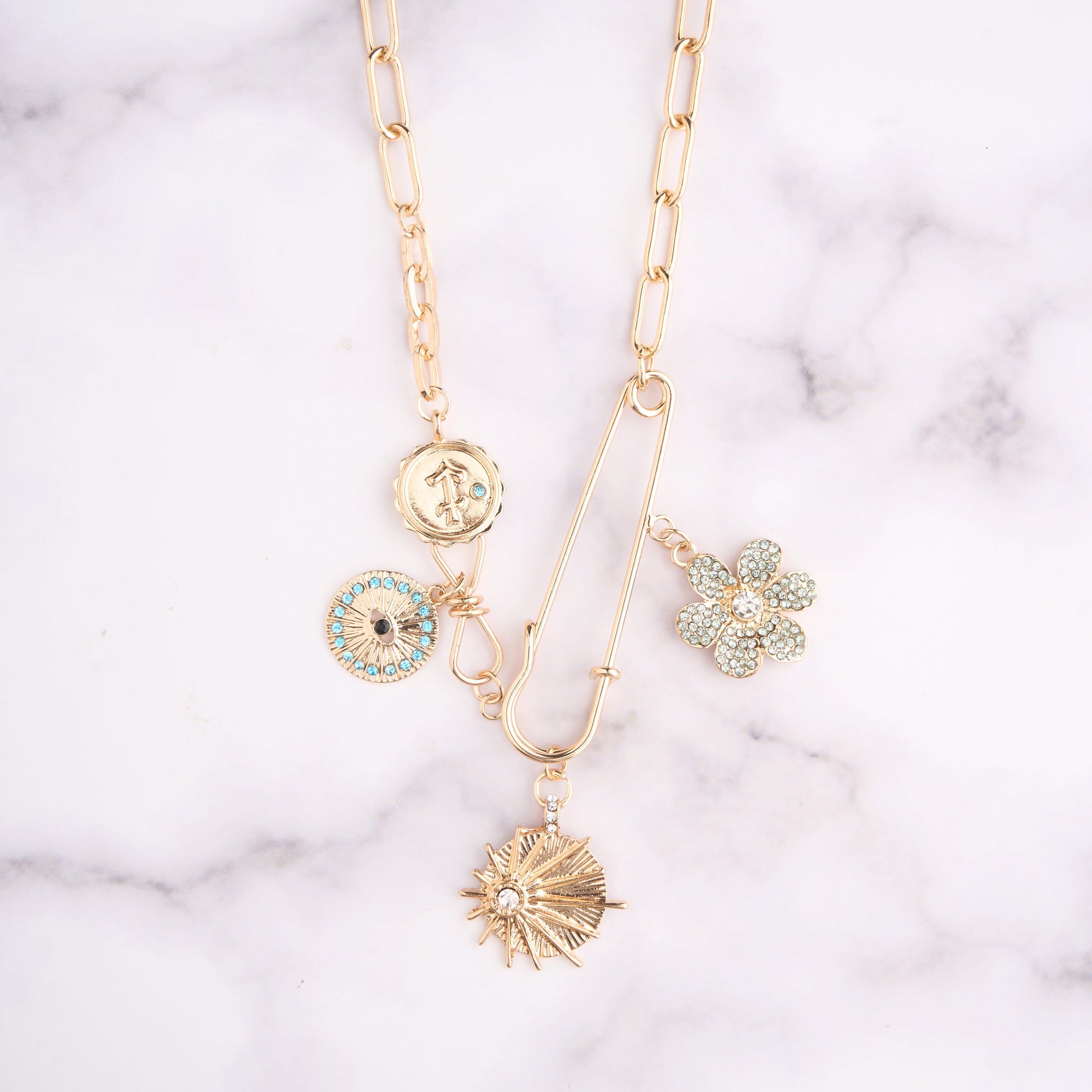 Pin Charm Flower Necklace Mozaati