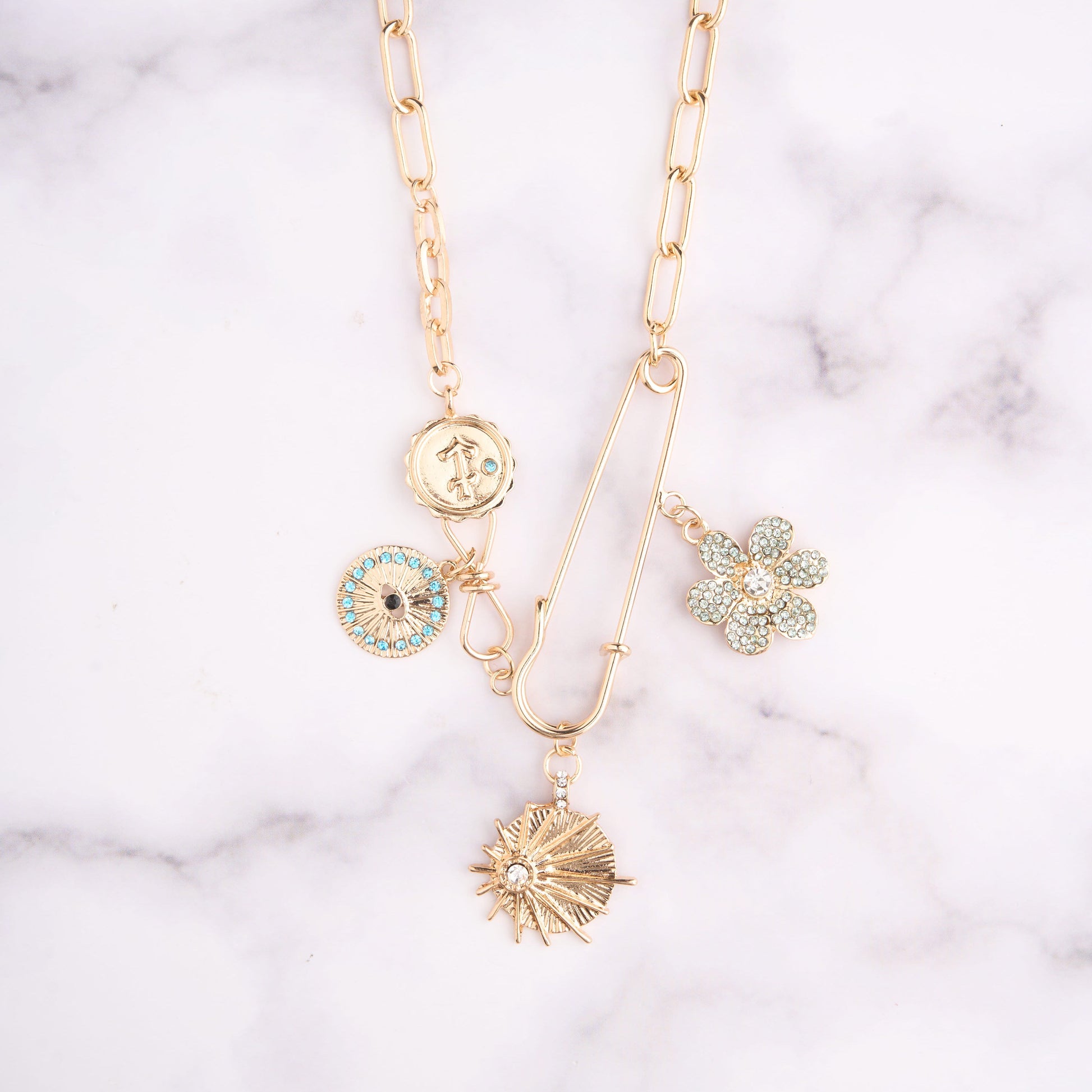 Pin Charm Flower Necklace Mozaati