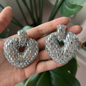 Heart Crystal Earrings-White