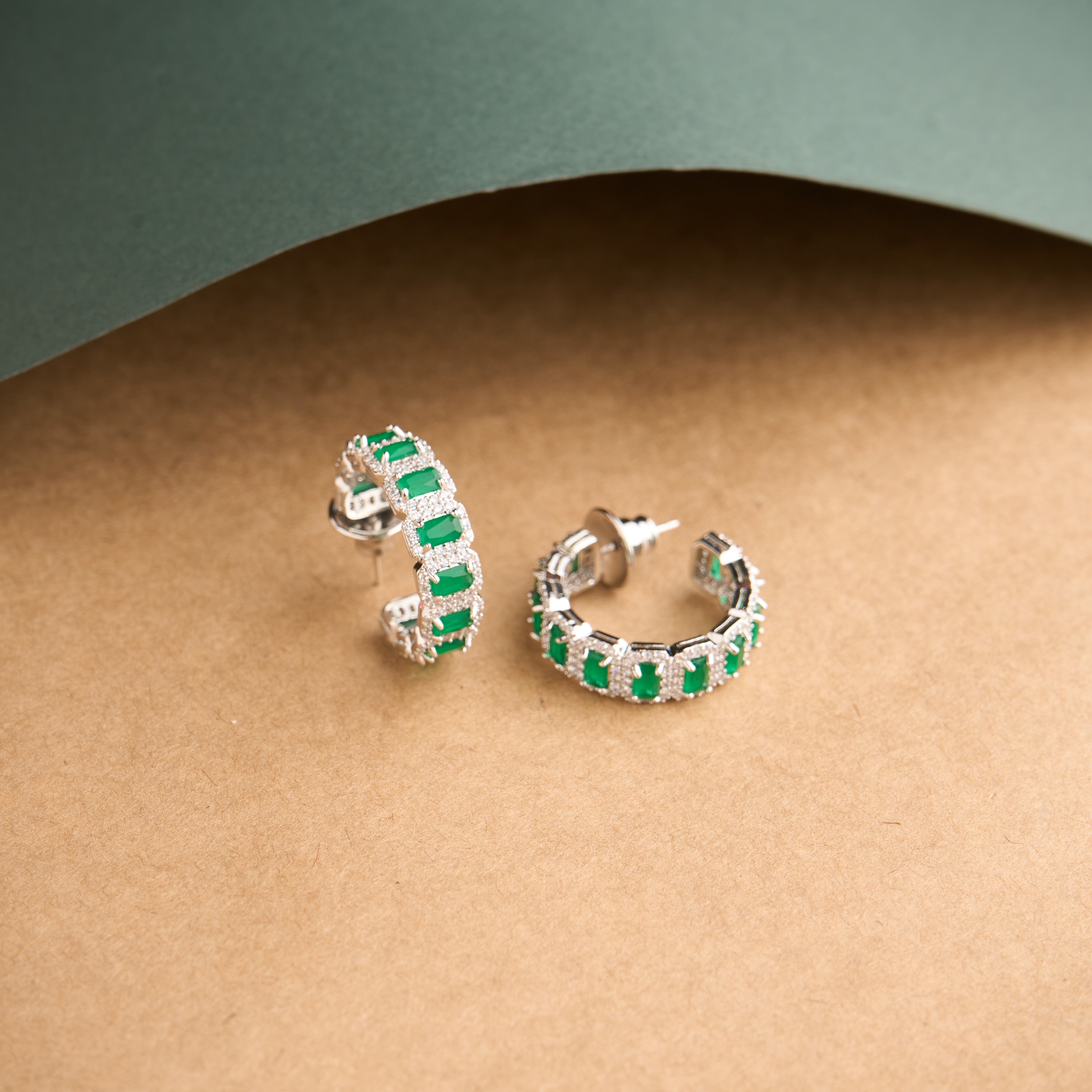 Emerald Halo Hoops Earrings Mozaati