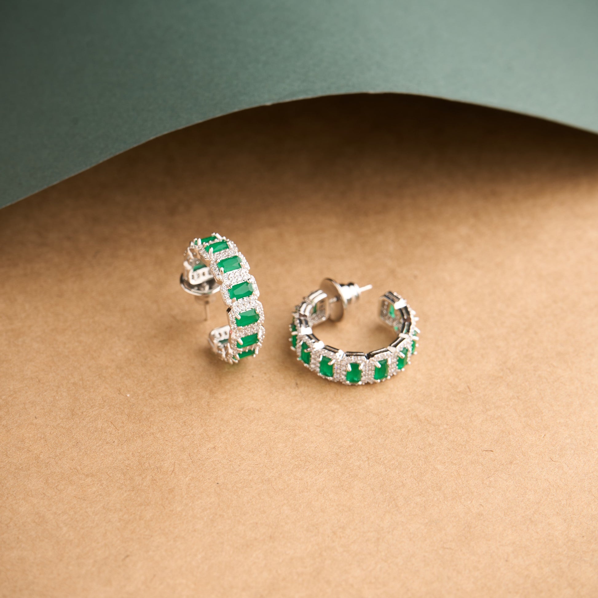 Emerald Halo Hoops Earrings Mozaati