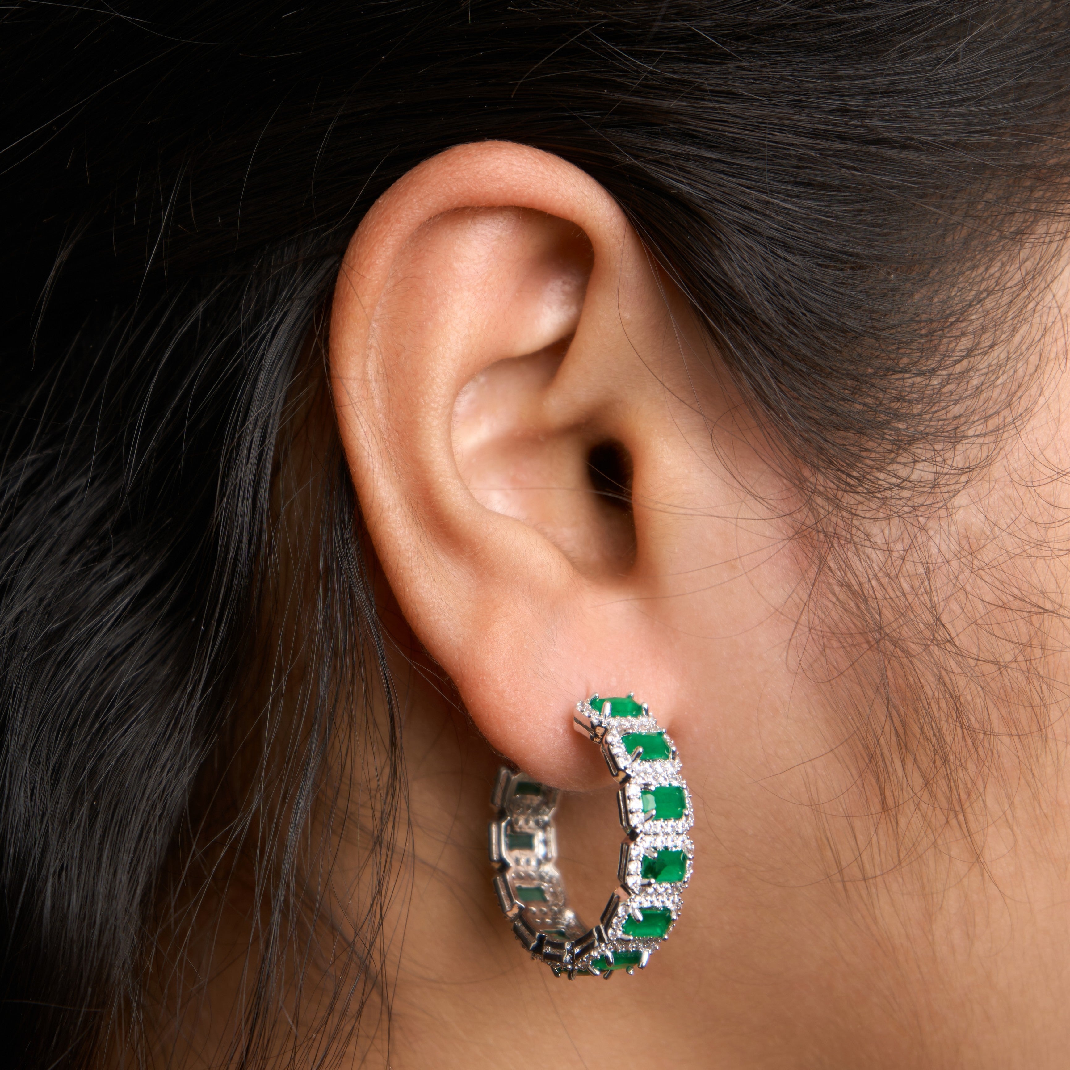 Emerald Halo Hoops Earrings Mozaati