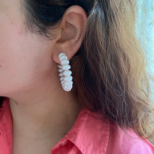 Button Pearl Hoop Earrings