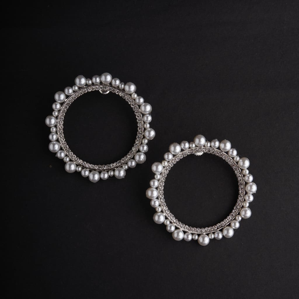Circle Rhinestone Earrings - Silver