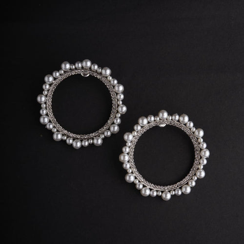 Circle Rhinestone Earrings - Silver