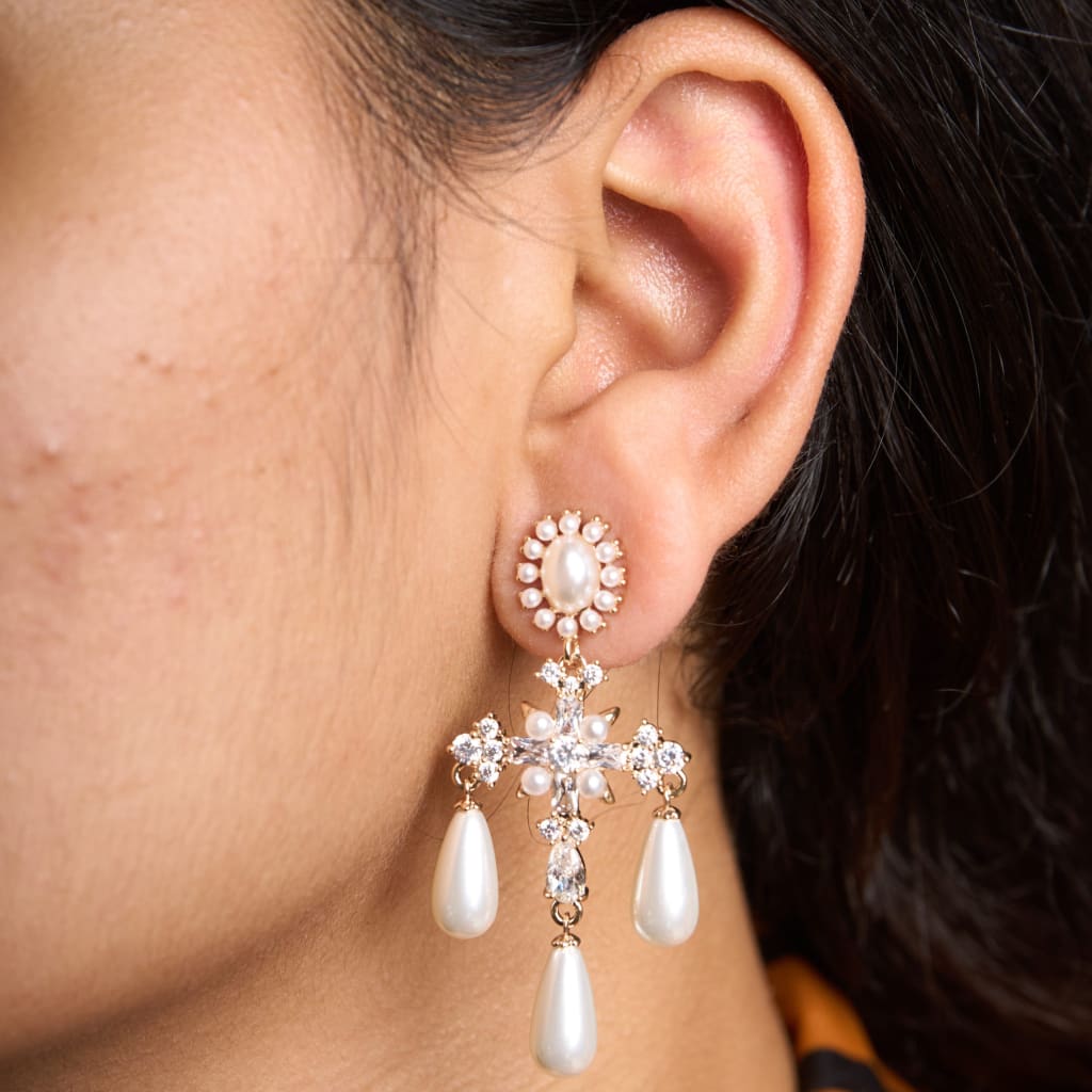Cross Pearl Earrings