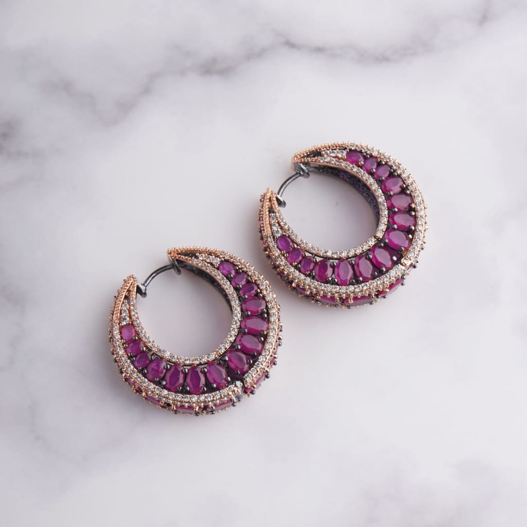 Crusted Bali Earrings - Red