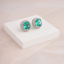 Load image into Gallery viewer, Cushion Halo Earrings - Teal
