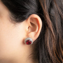 Load image into Gallery viewer, Cushion Halo Earrings - Red
