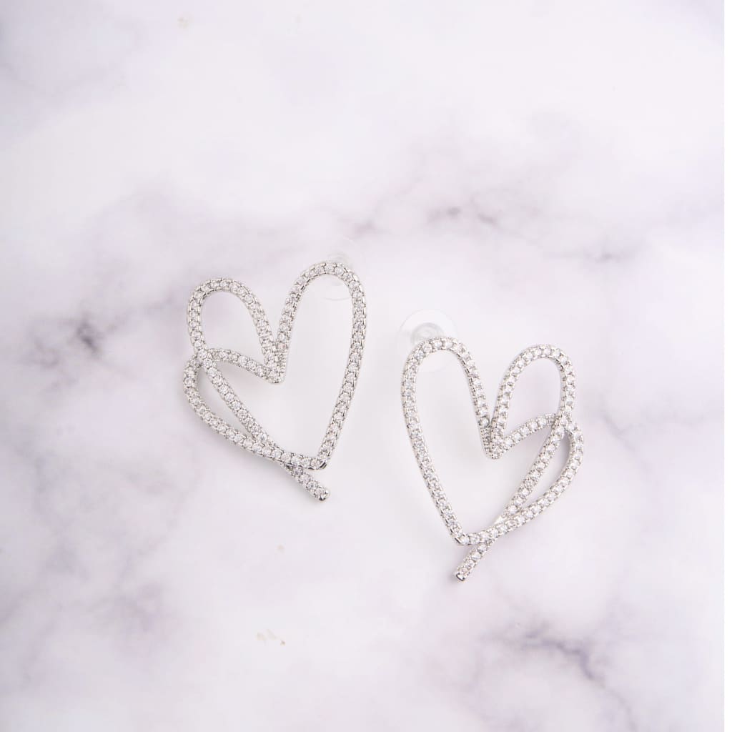 Double Heart Earrings - Silver