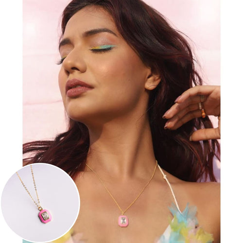 Emerald Enamel Pendant - Pink