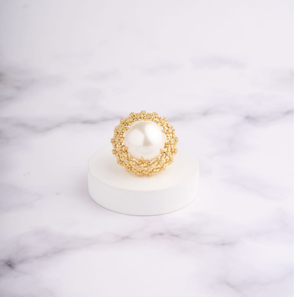 Filigree Flower Pearl Ring