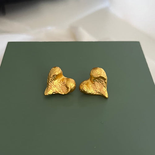 Frosted Heart Earrings - Gold