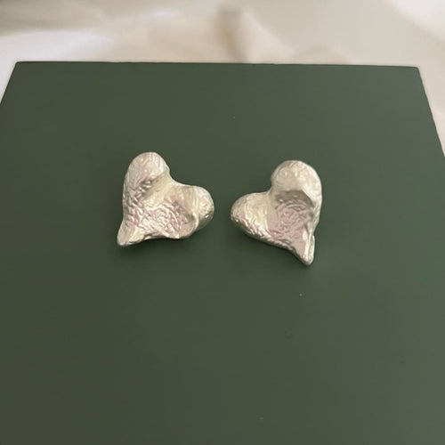 Frosted Heart Earrings - Silver