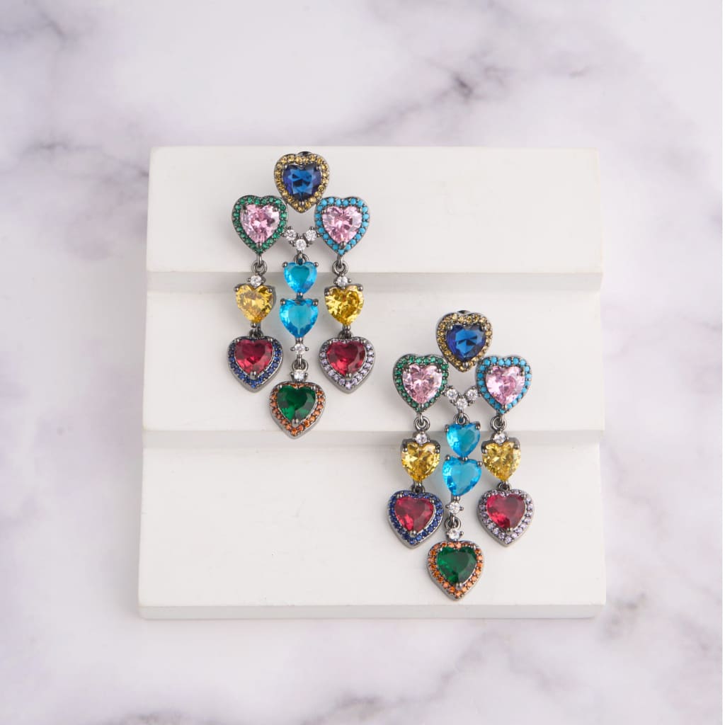 Heart Chandelier Earrings - Multi