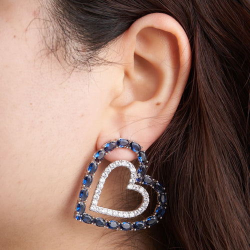 Heart Line Earrings - Blue