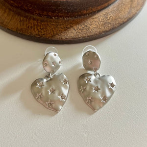 Heart Star Earrings - Silver