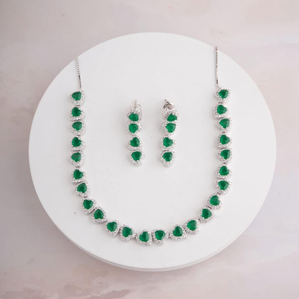 Heart Turvy Necklace Set - Green