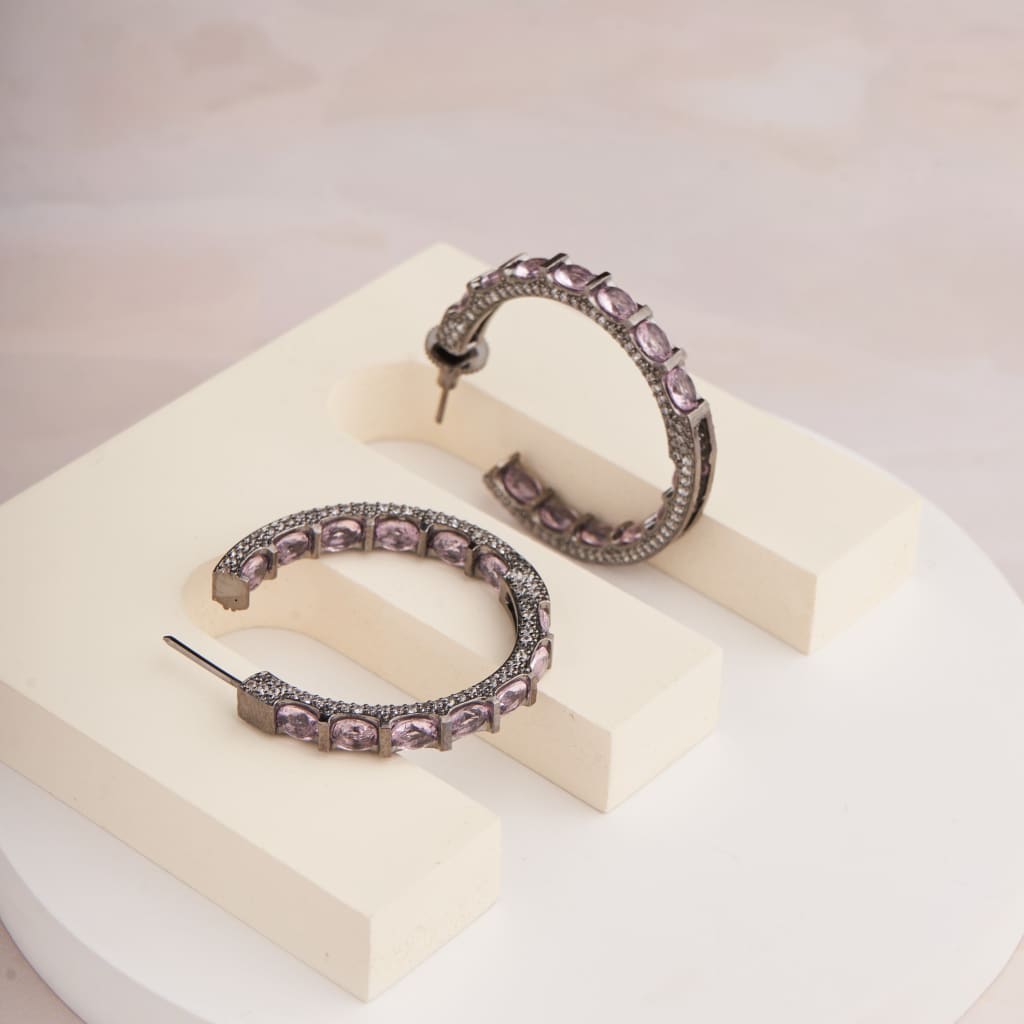 Oval Antique Hoop Earrings - Pink