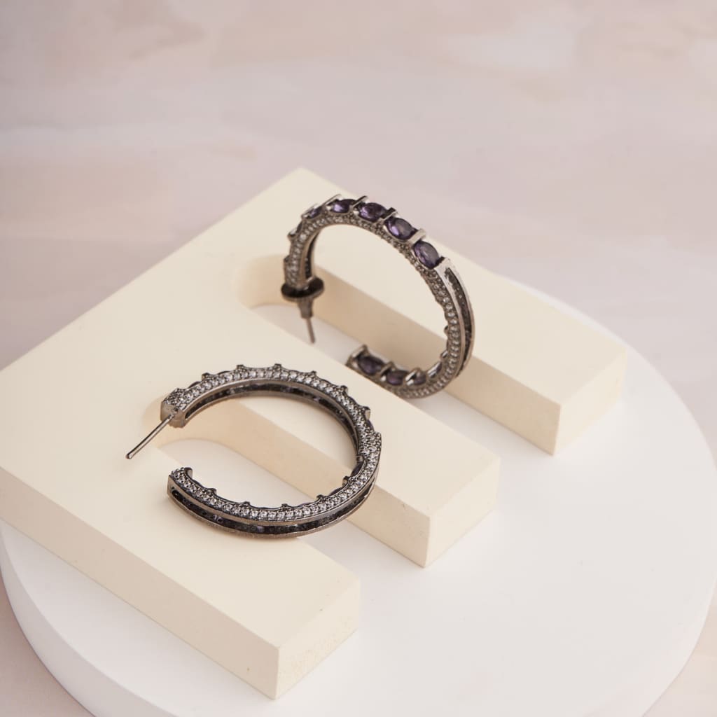 Oval Antique Hoop Earrings - Purple