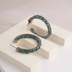 Oval Antique Hoop Earrings - Teal