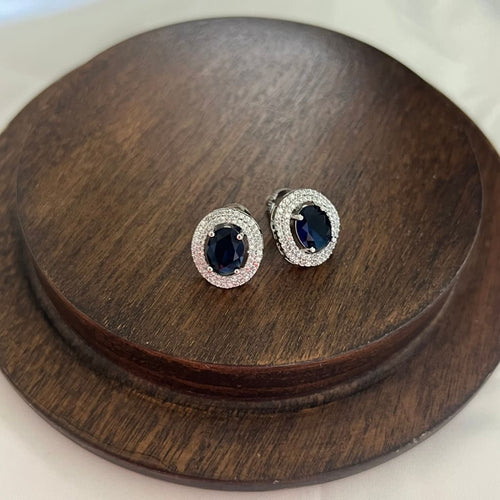Oval Halo Earrings - Blue