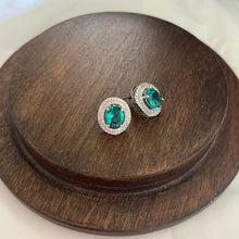 Load image into Gallery viewer, Oval Halo Earrings - Teal
