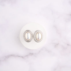 Oval Pearl Earrings - Silver