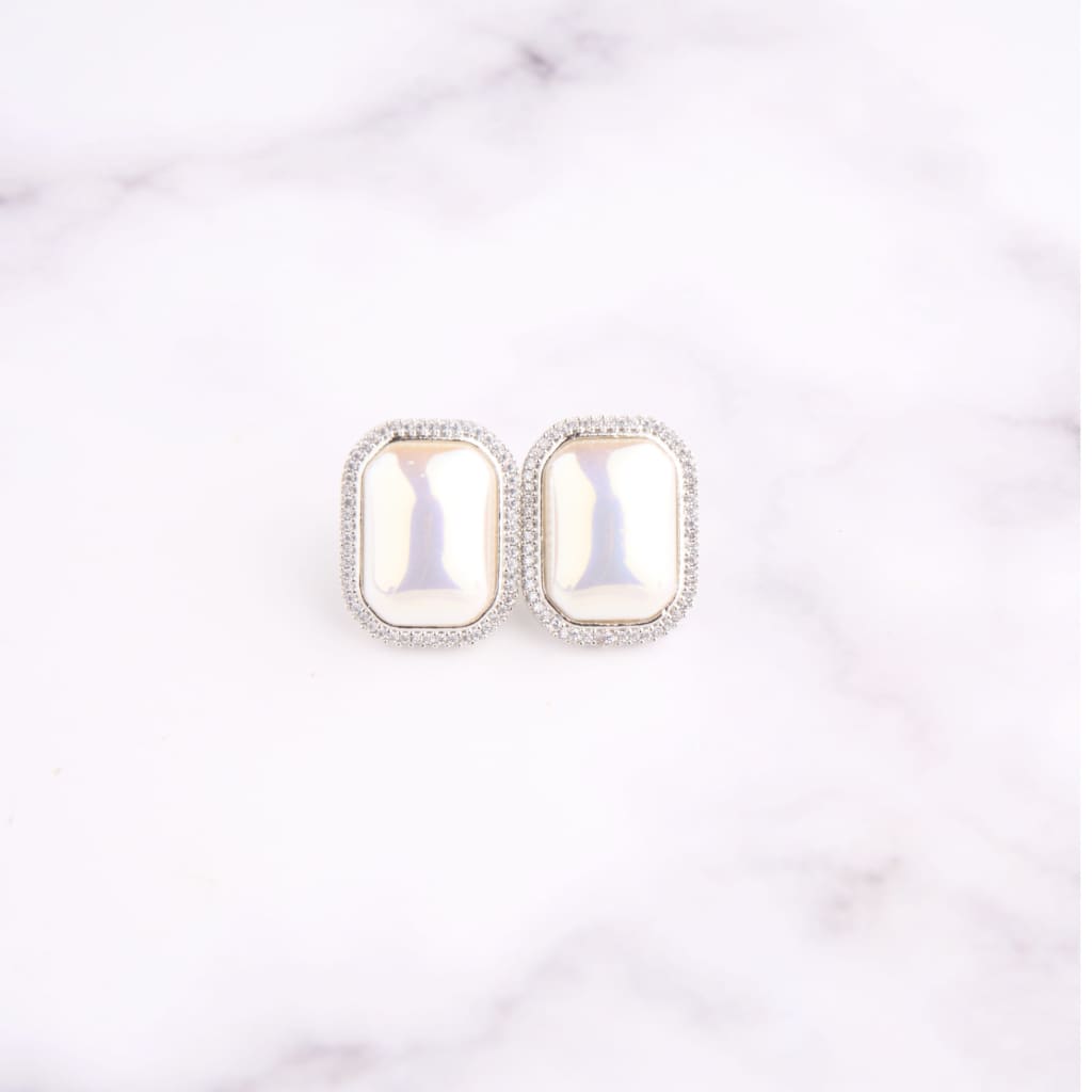 Rec Pearl Earrings - Silver
