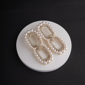 Rectangle Rhinestone Earrings - Gold