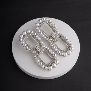 Rectangle Rhinestone Earrings - Silver