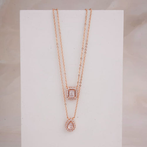 Solitaire Layered Necklace - Rose
