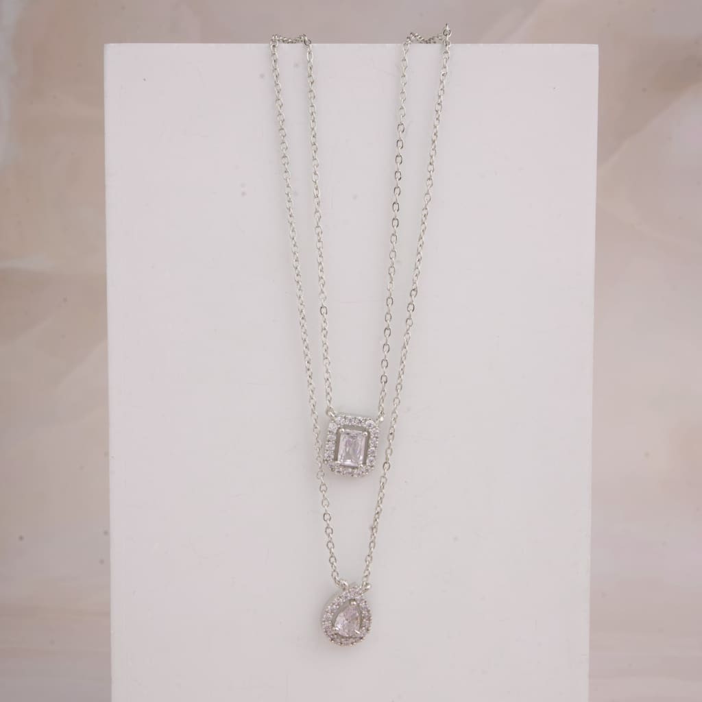 Solitaire Layered Necklace - Silver